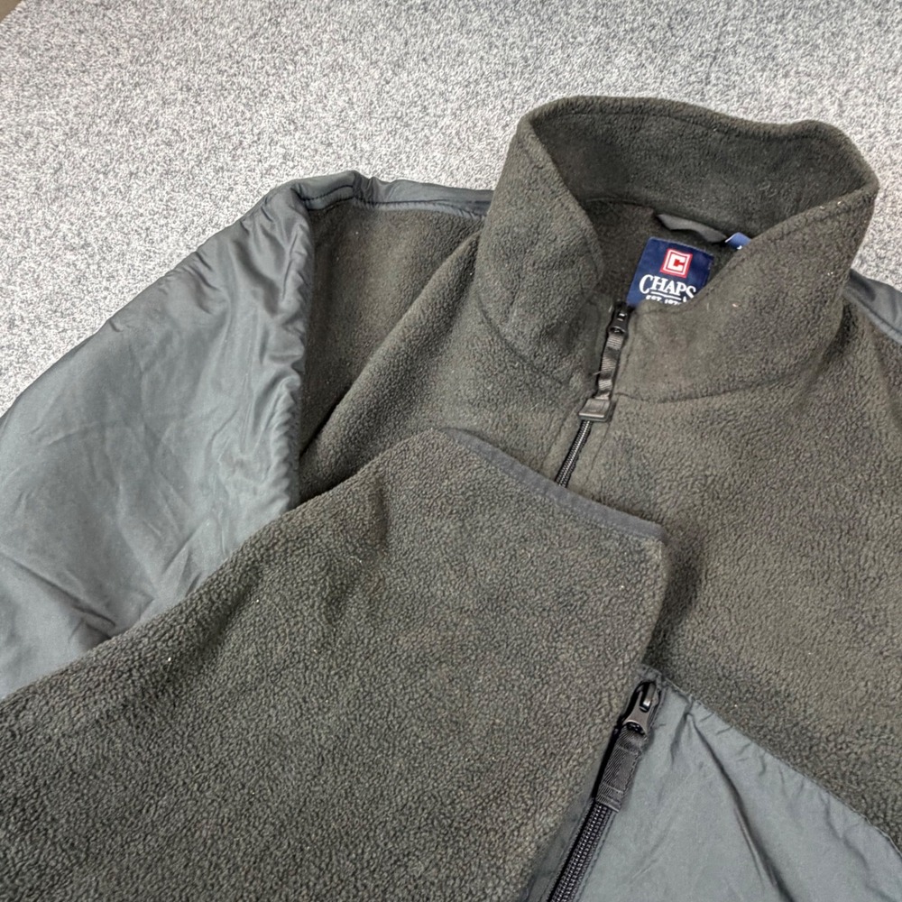 Chaps Mens Size XXL Black Quarter Zip Fleece Pullover Jacket Mixed Media Overlay